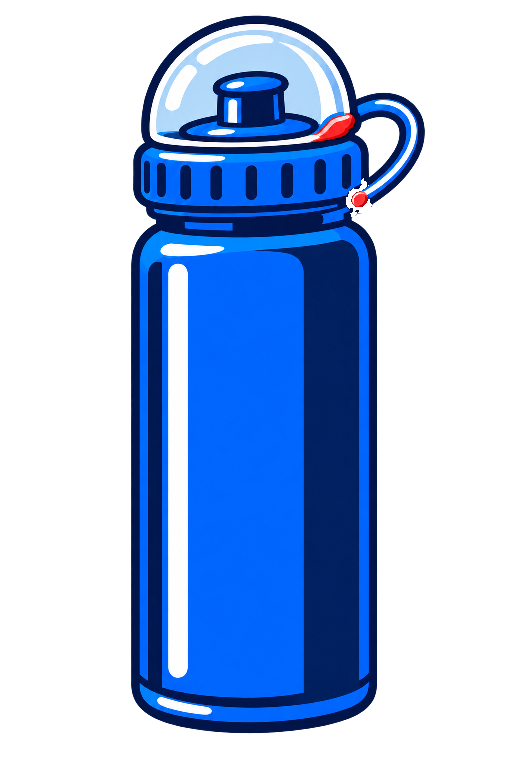 Pictogramme d’une gourde de sport bleue et blanche avec une touche rouge, sans marque